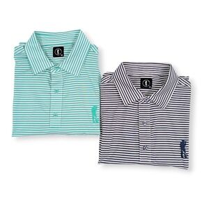 U Suck At Golf Performance Polo Shirts Mens Large Striped Green Navy Lot of 2